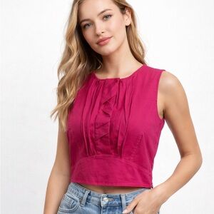 Lavia 18 Pink Cropped Sleeveless Cotton Blouse S Barbie Coastal Side Zip Preppy